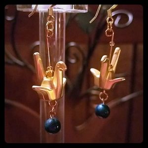 Handmade gold origami crane earrings